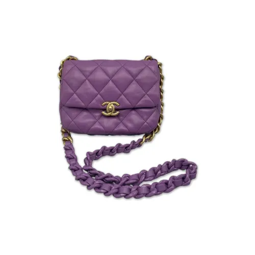 CHANEL Lambskin Flap Bag Crossbody Bag Shoulder Bag Mini Women's Purple