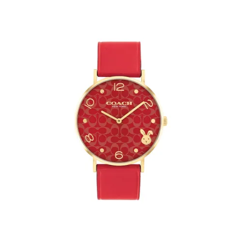 COACH Perry Наручные часы Кварцевый механизм Кожаный ремешок 36 мм Красный циферблат Женские часы