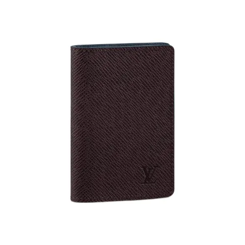 LOUIS VUITTON Taiga Коровья кожа Держатель для карт Мужской Коричневый Морской синий