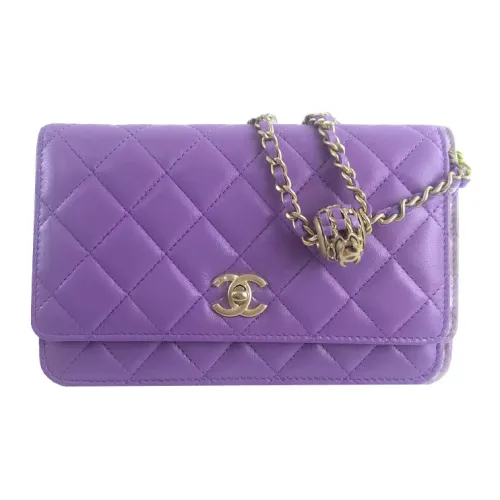 CHANEL 22SS Кошелек на цепочке из овечьей кожи сумка через плечо женская фиолетовая