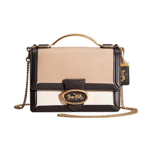 COACH Riley Перчаточная дубленая кожа Сумка Сумка через плечо Сумка через плечо Маленькая Женская Черная Белая и Телесная