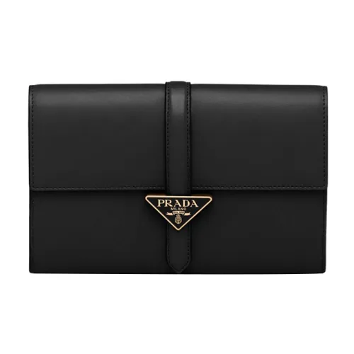PRADA Triangle Leather Wallet Women's Black