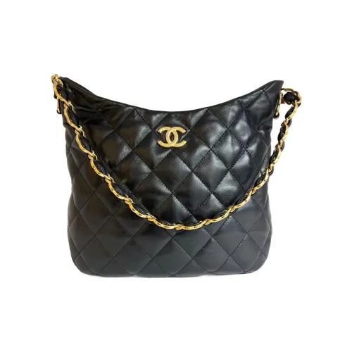 CHANEL 22K Осенний и Зимний Овчина Хобо Сумка Сумка через плечо Сумка Большая Женская Черная