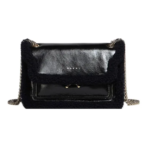 MARNI Основная часть Телячья кожа с Овечья шерсть Комбинированный Конверт Сумка Сумка через плечо Сумка на плечо Женская Черная Синяя