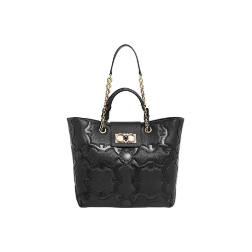 Ferragamo Gancini Hammered Текстура Телячья кожа Одно плечо Сумка Женская Черная