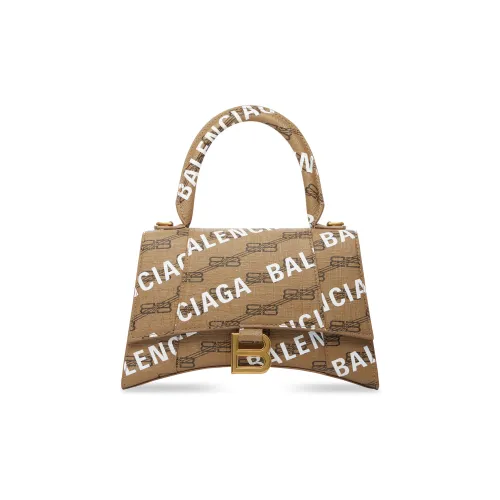 Balenciaga HOURGLASS Покрытый холст Сумка Hourglass Сумка через плечо Сумка Маленькая Женская Бежевая Коричневая