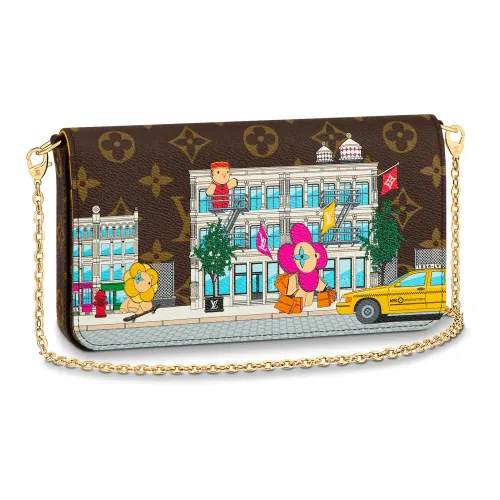 LOUIS VUITTON Покрытие Холст 3 в 1 Сумка с Цепочкой Сумка через плечо Сумка на плечо Женская Коричневая