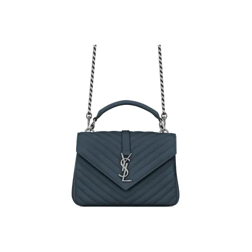 SAINT LAURENT COLLEGE Lambskin Portable Crossbody Bag Shoulder Bag Medium Women's Blue Gray SAINT LAURENT COLLEGE Овечья шкура Портативная сумка через плечо плечевая сумка среднего размера женская синяя серая
