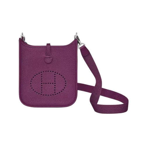 HERMES Evelyne Taurillon Clemence Коровья кожа Сумка через плечо Мини Женская Пурпурный цвет анемона