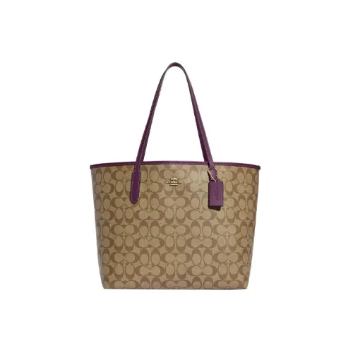 COACH City Canvas с кожаными вставками сумка-тоут сумка для покупок сумка через плечо сумка большая женская хаки