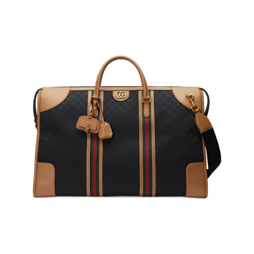 Gucci Canvas с кожаными вставками дорожная сумка сумка через плечо сумка экстра-большая мужская светло-коричневая черная