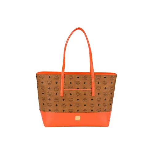 MCM Visetos PVC Тоут Сумка Сумка для покупок Сумка на плечо Сумка обычная Женская Оранжевая Коричневая коньячная