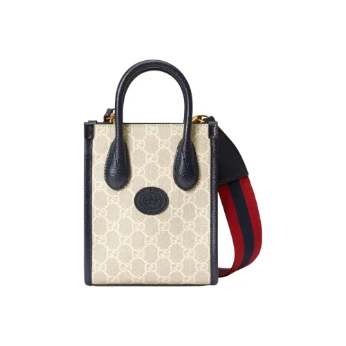 GUCCI Ophidia Холст и Кожа Тоут Сумка Сумка для покупок Сумка через плечо Сумка мини Мужская Бежевая Синяя