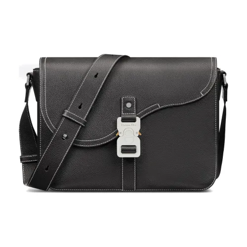 DIOR Седло Grained Телячья кожа Седло Сумка Курьерская сумка Сумка через плечо Мужская Черная