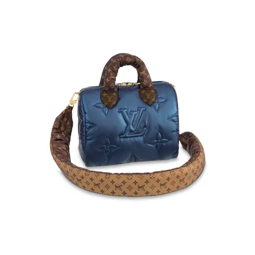 LOUIS VUITTON Speedy Покрытый холст Комбинированная Сумка через плечо Сумка 25 Женская Морской синий