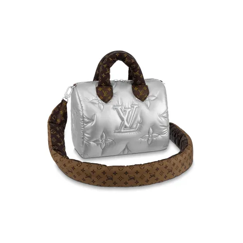 LOUIS VUITTON Speedy Покрытый холст Комбинированный Сумка через плечо Сумка Женская Серебряный