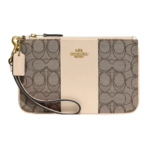 COACH Boxed Жаккард Телячья кожа Клатч Запястье Сумка Маленькая Женская Серый Нежно-розовый