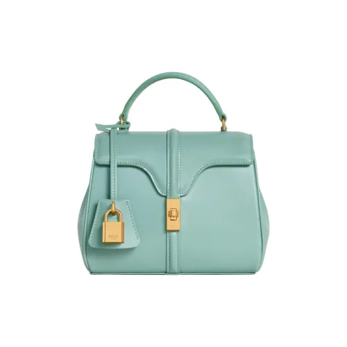 CELINE 16 Сатин Коровья кожа Сумка через плечо Сумка Мини Женская Мятно-зеленая