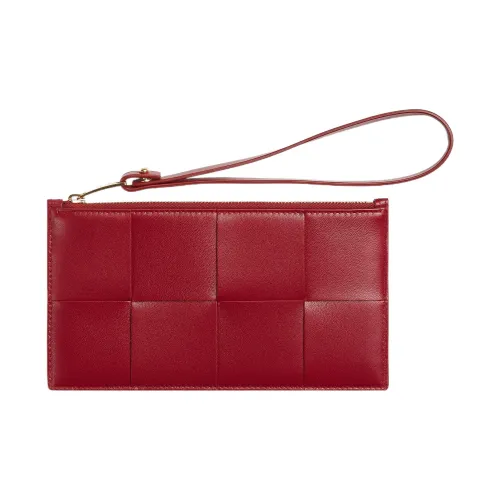 Bottega Veneta Intrecciato Sheepskin Cow Leather Clutch Women's Red