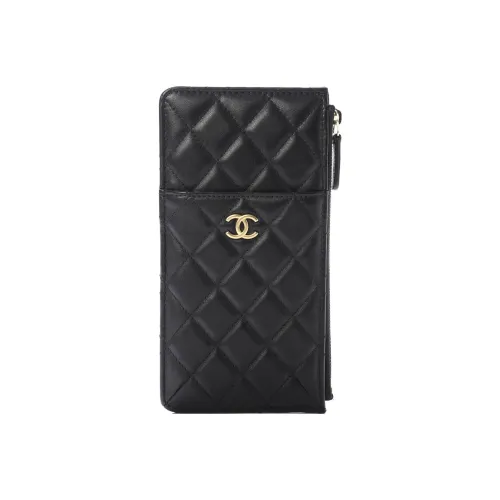 CHANEL Lambskin Кожаный Держатель для Карт и Кошелек Женский Черный
