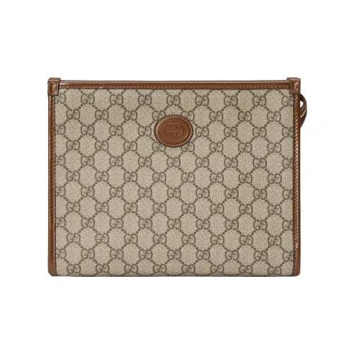 GUCCI Canvas с кожаными вставками обметка клатч косметичка мужской эбеновый
