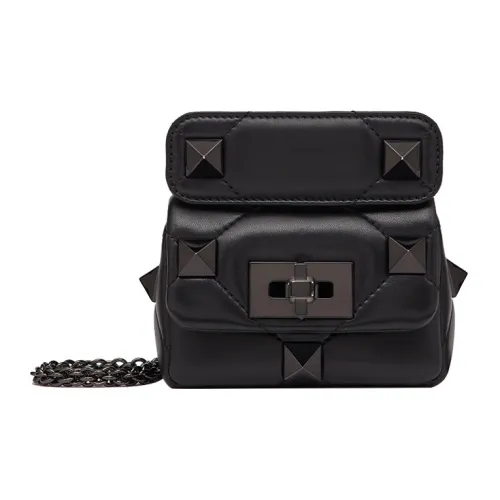 Valentino Roman Stud Овчина Ручная Портативная Сумка через плечо Сумка на плечо Женская Черная