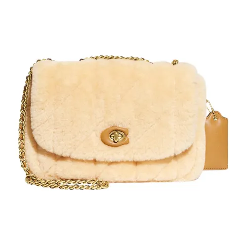 COACH Pillow Овчина Плюшевый с Гладкая кожа Портативный Сумки кроссбоди Сумка через плечо Женские Экрю