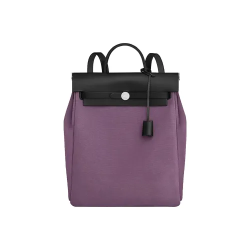 HERMES Herbag Zip Холст с Hunter Коровья кожа Сумка Рюкзак Женские Черная смородина Индиго