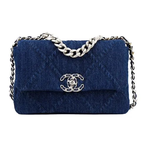 CHANEL 19Bag Denim Flap Bag Crossbody Bag Women's Dark Blue