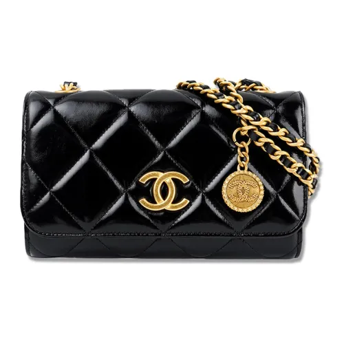 CHANEL WOC Корова Кожа Flap Bag Crossbody Bag Shoulder Bag Женская Черная