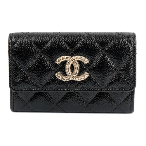 CHANEL 22K Осенний и Зимний Корова Кожа Держатель для Карт Кошелек Кошелек Кошелек Женский Черный