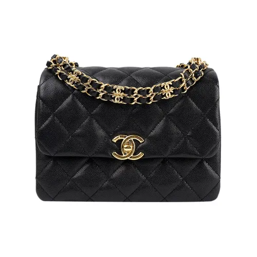 CHANEL 22K Осень и Зима Личи Коровья кожа Сумка через плечо Сумка на плечо Женская Черная