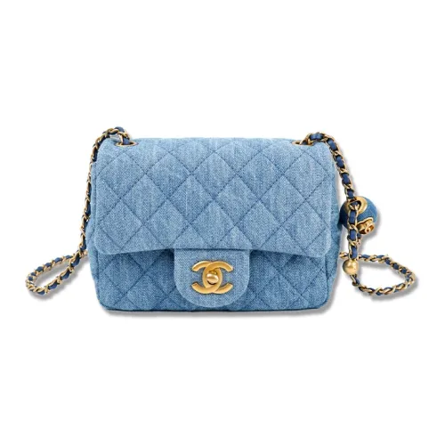CHANEL 22C Early Spring Small Gold Ball Denim Сумка через плечо Женская Джинсовый синий
