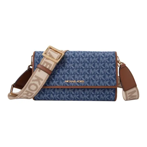 MICHAEL KORS Jet Set Item Ткань + Искусственная кожа Сумка через плечо Большая Светло-синий деним Желудево-коричневый