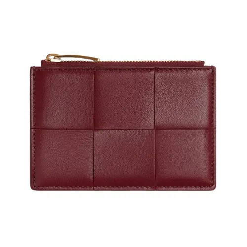 Bottega Veneta Lambskin Calfskin Кошелек Держатель для карт Женские Бордовый