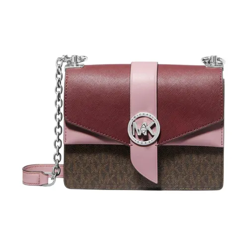 MICHAEL KORS Greenwich Холст и Кожа Сумка через плечо Маленькая Женская Коричневый и Фуксия