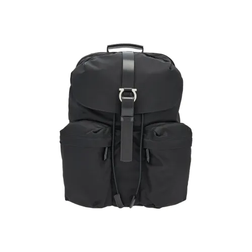 FERRAGAMO Nylon Ткань с Коровьей Кожей Inlay Рюкзак Мужской Черный