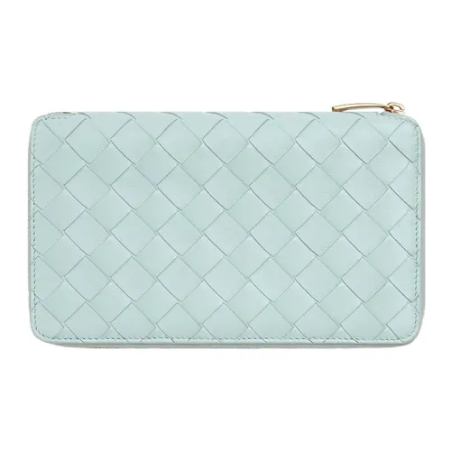 Bottega Veneta Sheepskin Calfskin Travel Wallet Women's Washed Blue Green