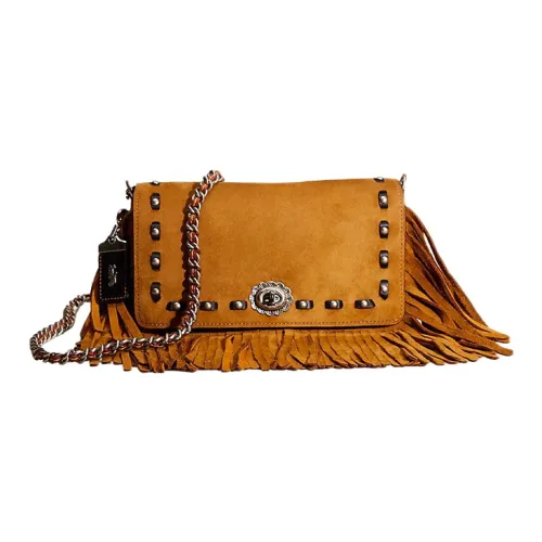 COACH Dinky Замшевая сумка с цепочкой сумка через плечо среднего размера женская коричневая