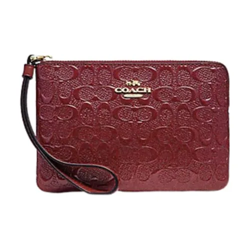 COACH Corner Zip ICONIC Лакированная кожа Запястье Сумка Клатч Маленький Женский Румяный