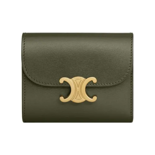 CELINE Triomphe Телячья кожа Кошелек Маленький Женский Хаки зеленый