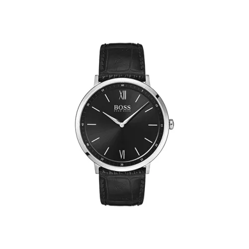 Hugo Boss ESSENTI Collection Наручные часы Кварцевый механизм Кожаный ремешок 30 мм Черный циферблат Мужские часы 1513647