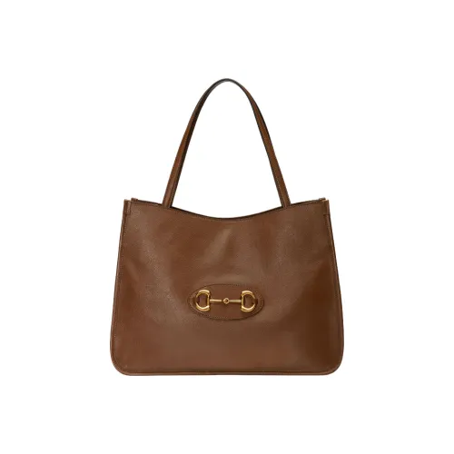 GUCCI Horsebit 1955 Яркий Кожа Тоут Сумка Сумка для покупок Сумка Женская Коричневая