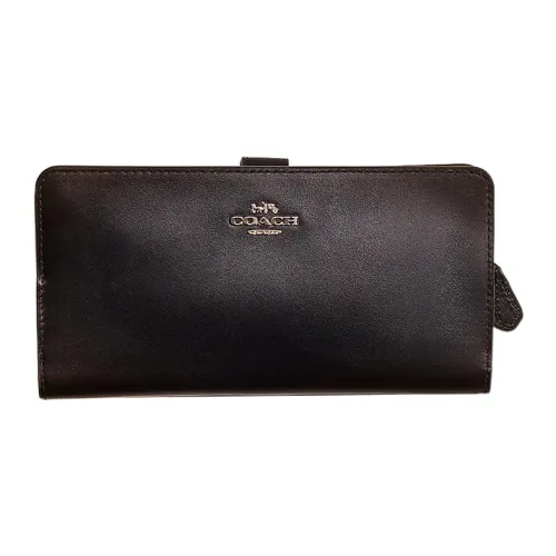 COACH Skinny Wallet Утонченный Кожаный Клатч Держатель для Карт Кошелек Женский Черный