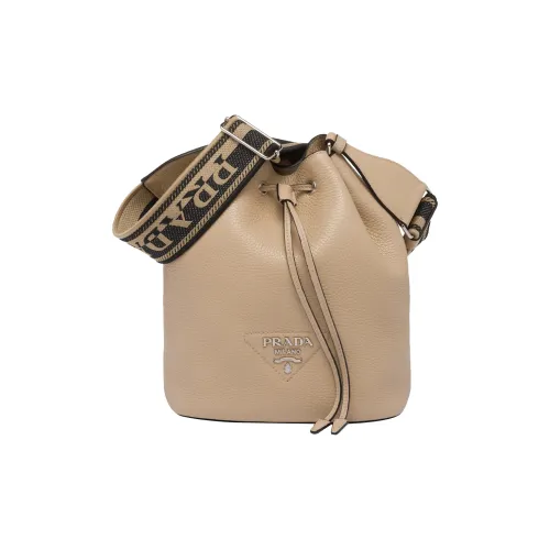 PRADA Кожа Ведрообразная Сумка Плечевая Сумка Женская Песочного Тона