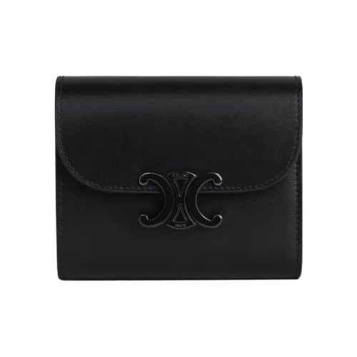CELINE Triomphe Блестящий Гладкий Телячья кожа Держатель для карт кошелек Маленький Женский Черный