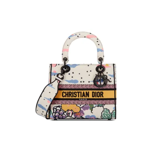 DIOR LADY D Лайт Вышивка Тоут Сумка Сумка для покупок Сумка через плечо Сумка среднего размера Женская Многоцветная