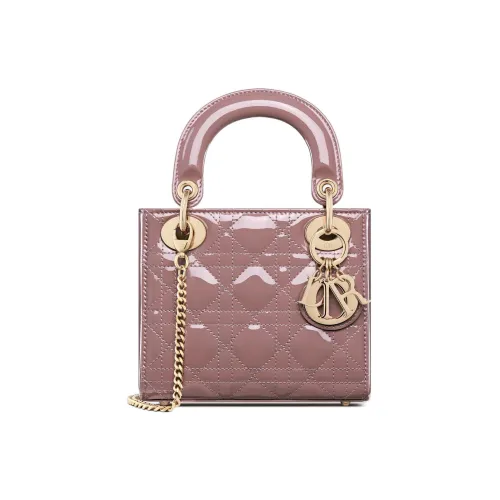 DIOR Lady Dior Лакированная кожа Телячья кожа Сумка Lady Dior Сумка через плечо Сумка Мини Женская Пионово-розовый
