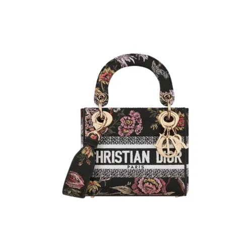 DIOR LADY D Лайт Вышивка Сумка Lady Dior Сумка через плечо Сумка Мини Женская Черная