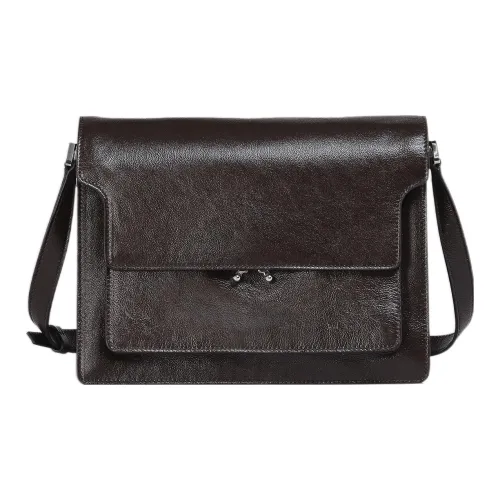 MARNI Основная часть Телячья кожа Сумка через плечо Сумка на плечо Мужская Коричневая